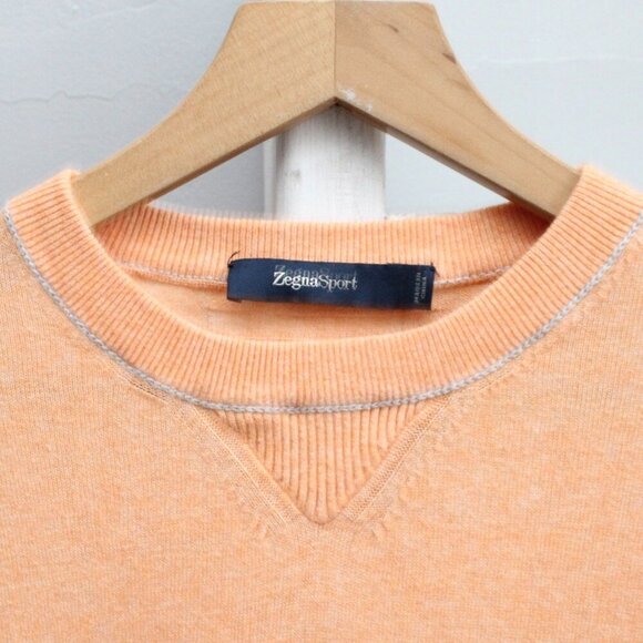 Zegna Sport Orange Cashmere Cotton Blend Knit Pullover Sweater Size Large - Picture 3 of 6